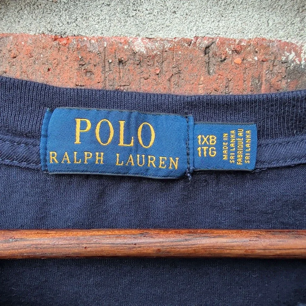 Polo Ralph Lauren Long Sleeve T-Shirt Mens 1XB Navy Blue Big Pony Crest Stripe
